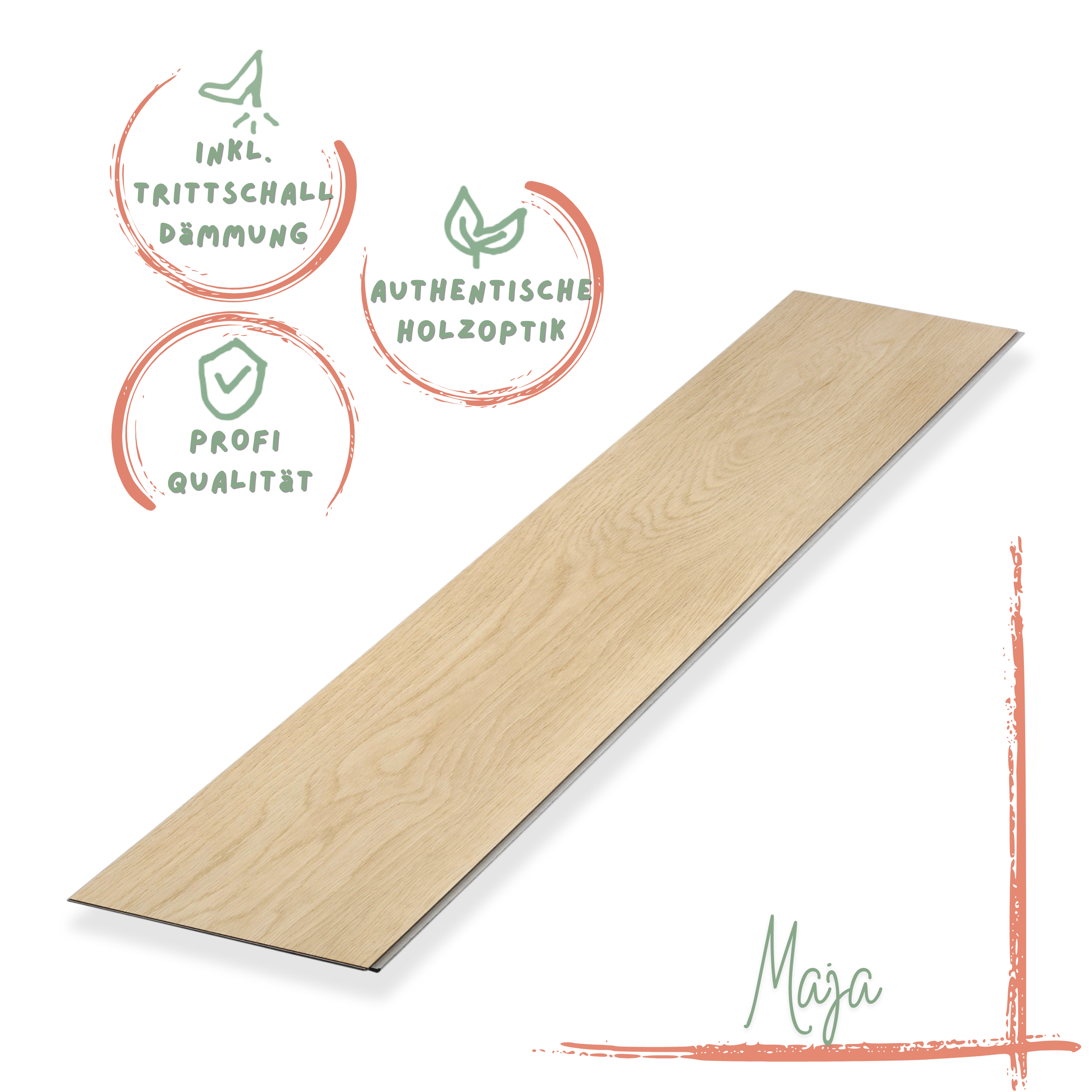 Klick-Vinyl Eiche beige Maja Profi-Qualität mit integrierter Trittschalldämmung