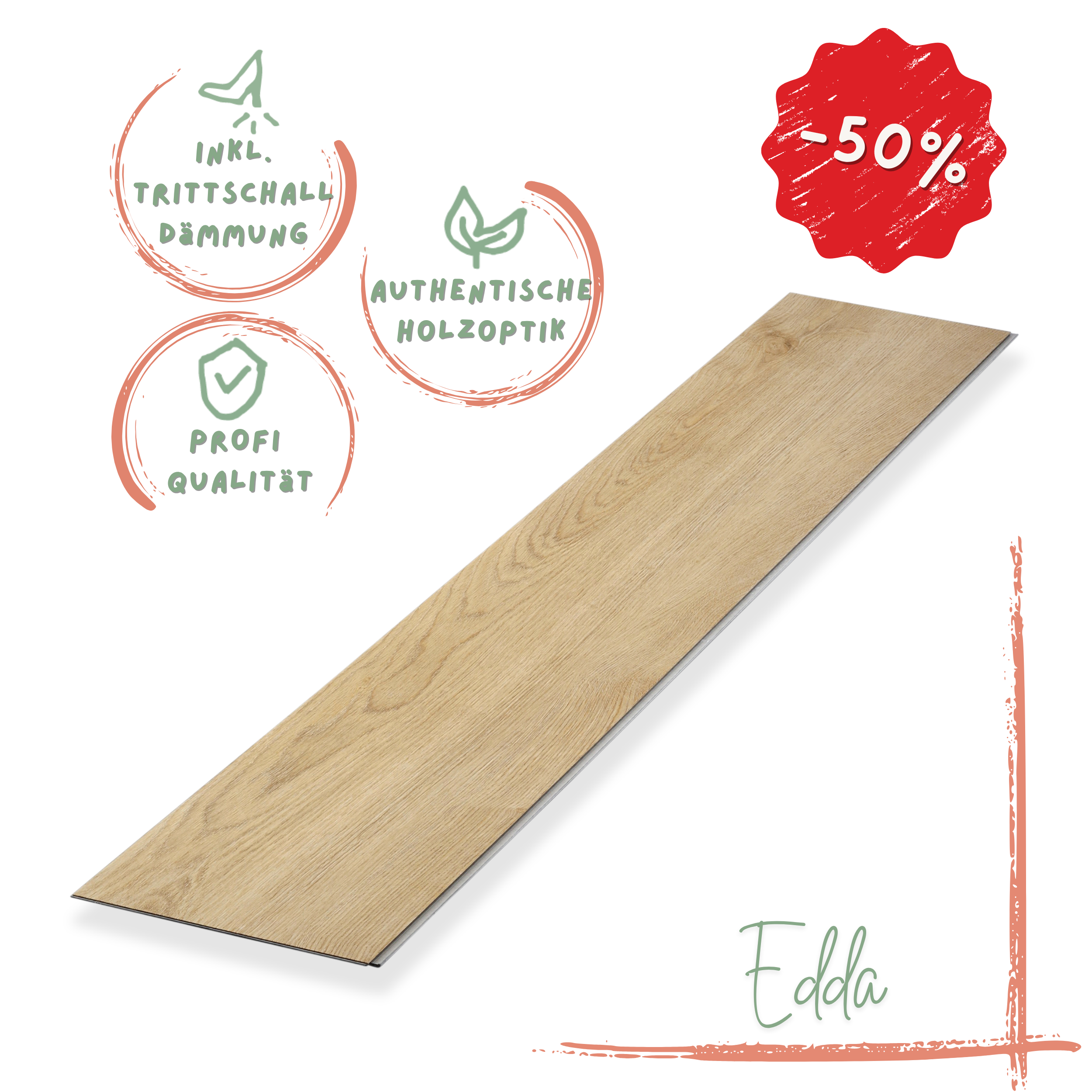 Klick-Vinyl Eiche sand Edda Profi-Qualität mit integrierter Trittschalldämmung Klick-Vinyl Eiche Sand Edda – heller Dielen-Look mit 3D-Struktur & Microfase. Leise dank Dämmung, wasserfest & pflegeleicht. ✓ Jetzt Muster bestellen!