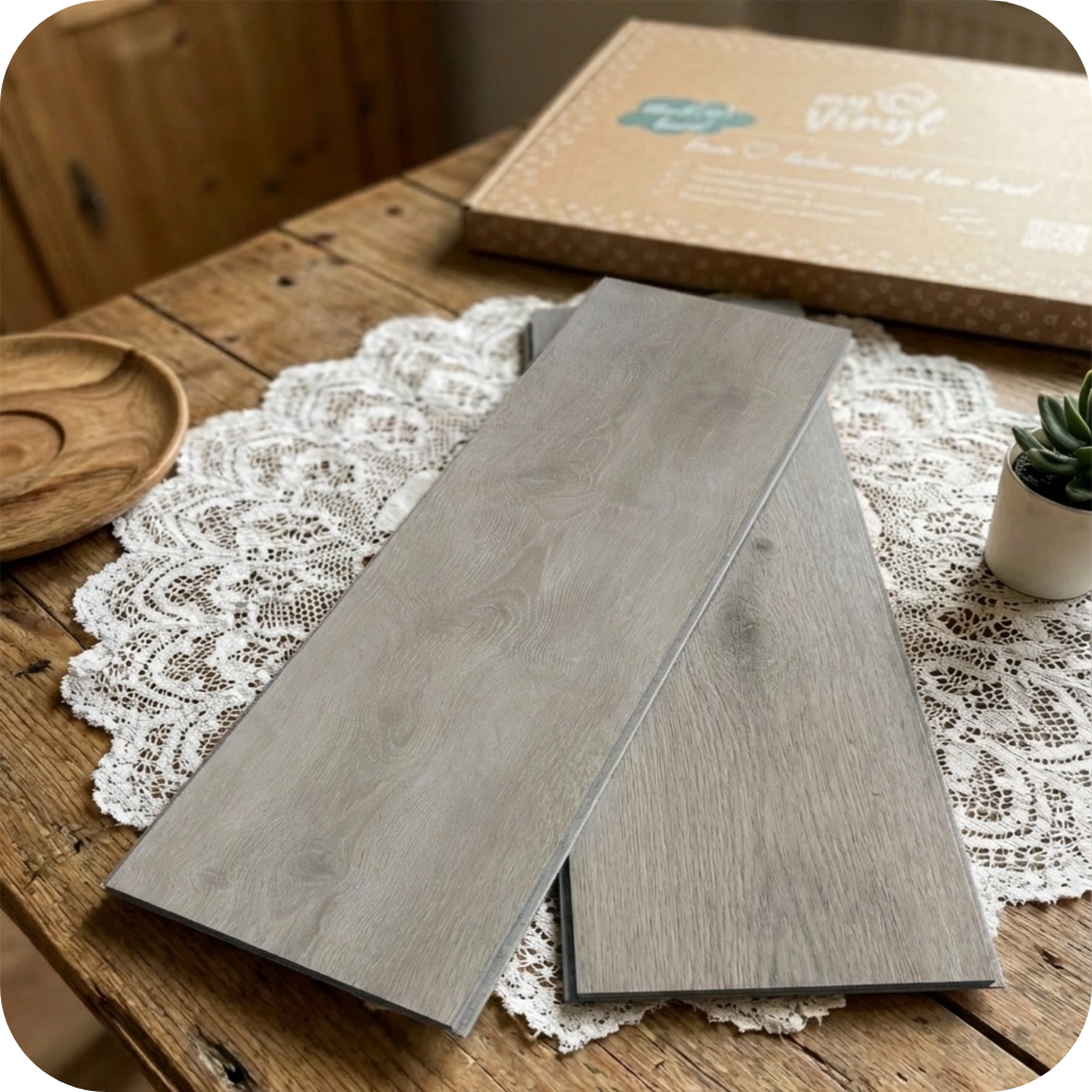 Muster Klick-Vinyl Eiche grau Ylva | gratis bestellen Muster Klick-Vinyl Eiche grau Ylva | gratis bestellen