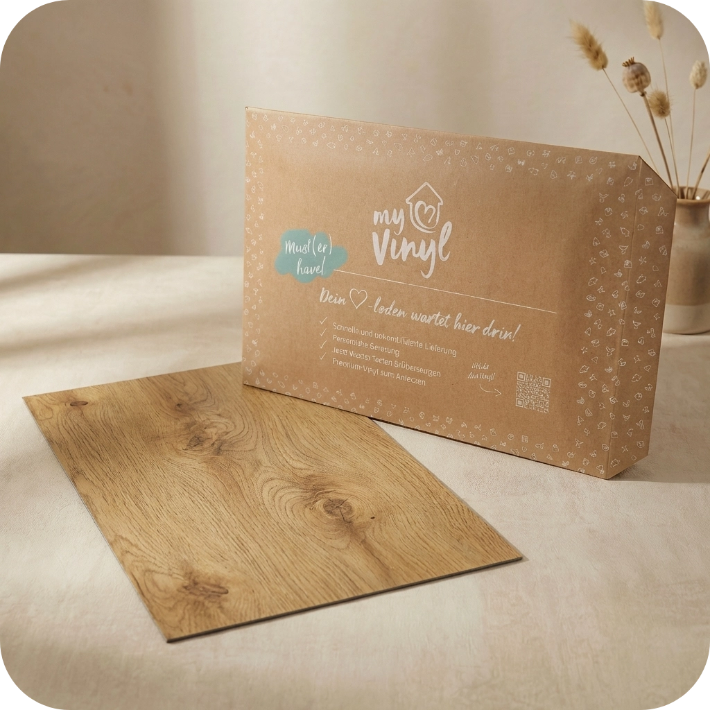 Muster Klebe-Vinyl Eiche warm Sven | gratis bestellen Klebe-Vinyl Eiche Warm Sven – edler Holzlook für Renovierung & niedrige Türen. Wasserfest, pflegeleicht & fußwarm. ✓ Jetzt Muster sichern!