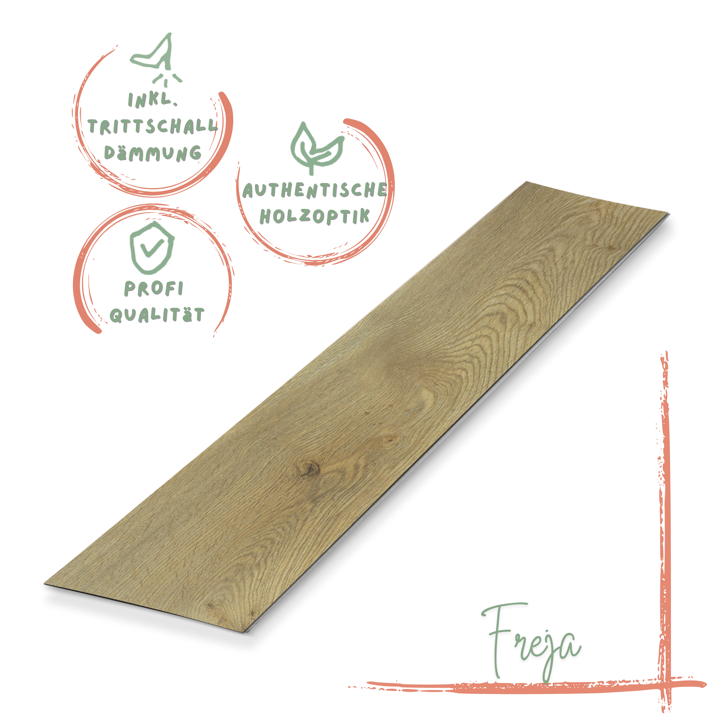 Klick-Vinyl Eiche warm Freja Profi-Qualität mit integrierter Trittschalldämmung