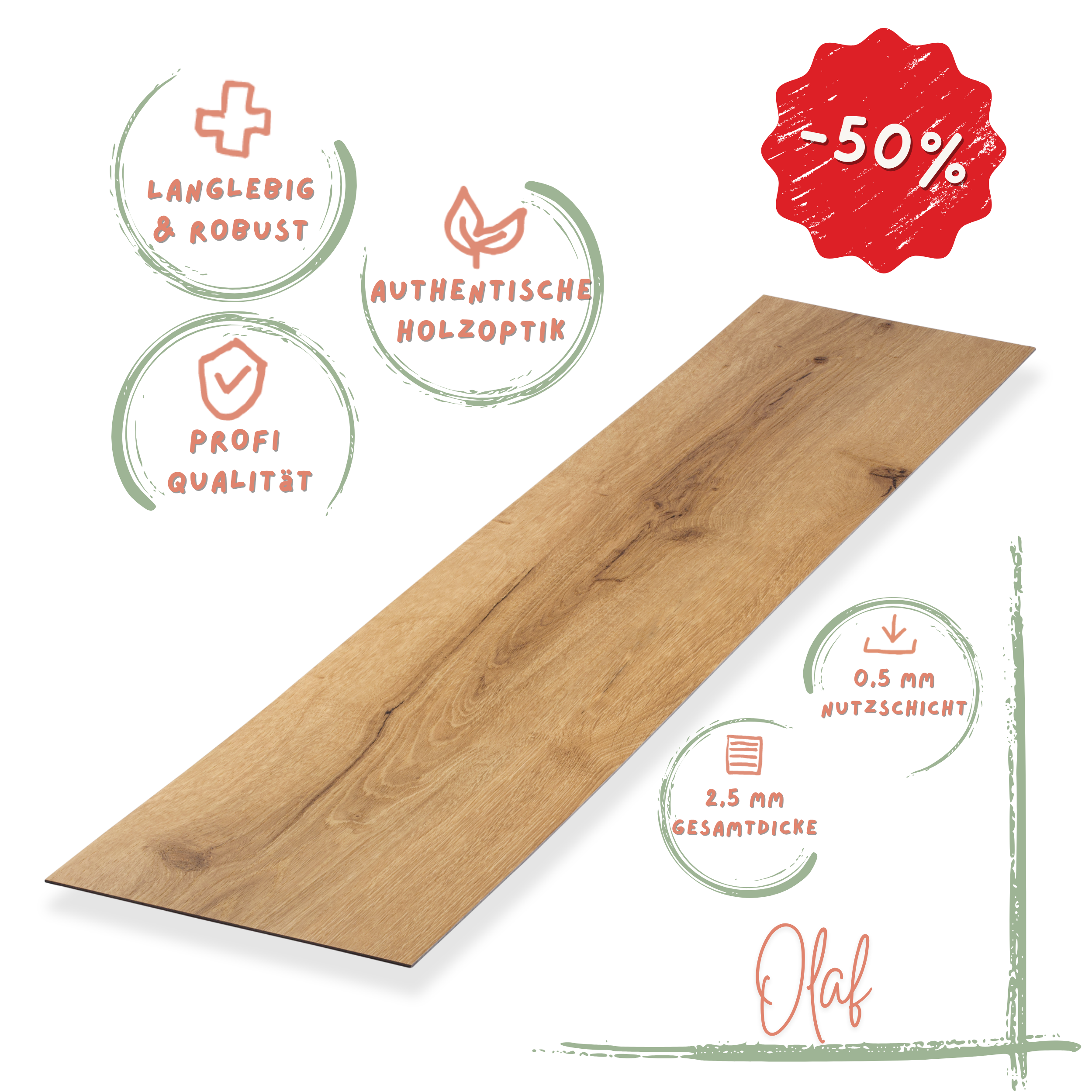 Klebe-Vinyl Eiche natur Olaf Profi-Qualität in naturnahem Holzdekor Klebe-Vinyl Eiche Natur Olaf – extra flach (2,5 mm) perfekt für Altbau & niedrige Türen. Wasserfest, 0,5 mm Nutzschicht. ➤ Jetzt Muster sichern!