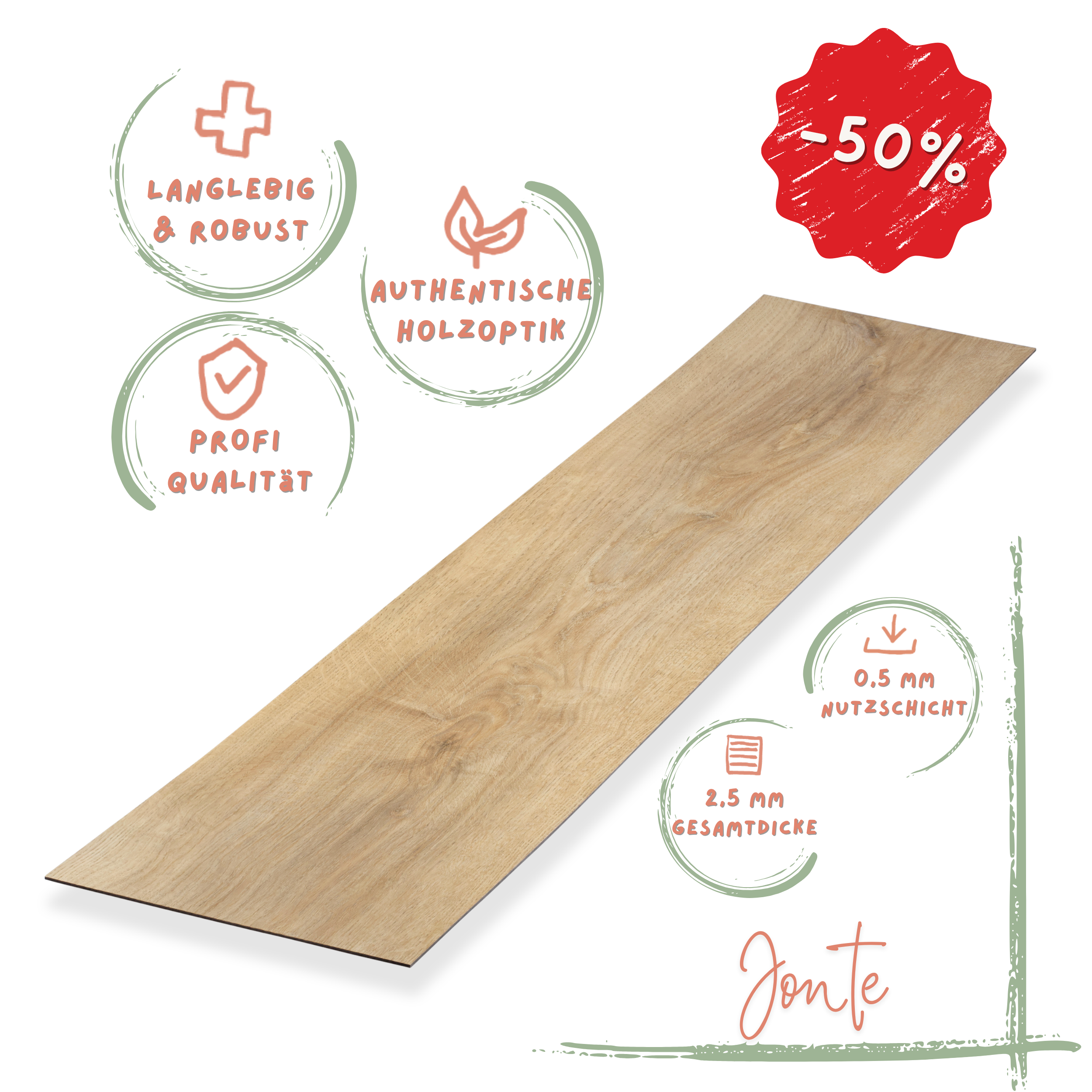 Klebe-Vinyl Eiche hell Jonte Profi-Qualität in naturnahem Holzdekor