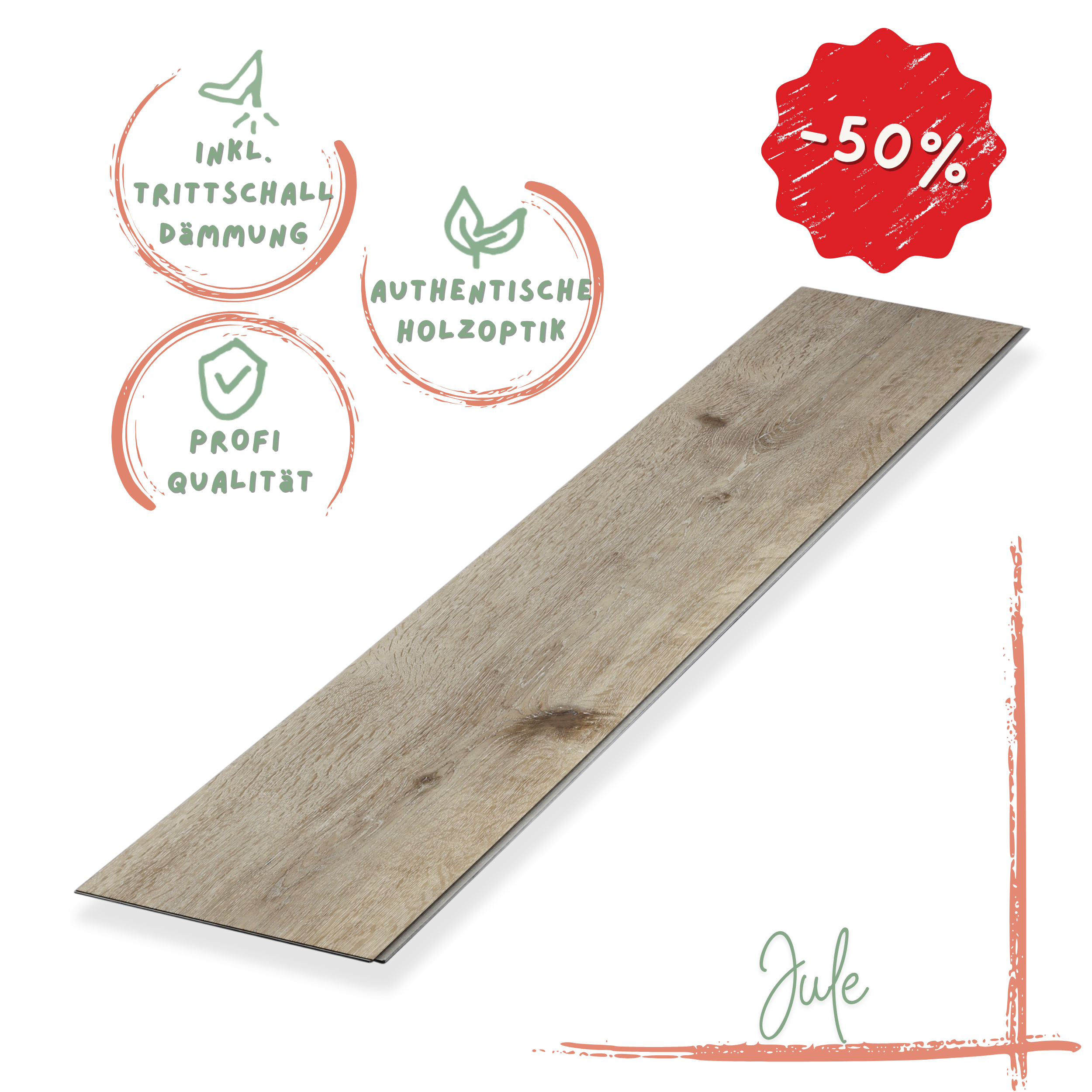 Klick-Vinyl Eiche hellgrau Jule Profi-Qualität mit integrierter Trittschalldämmung