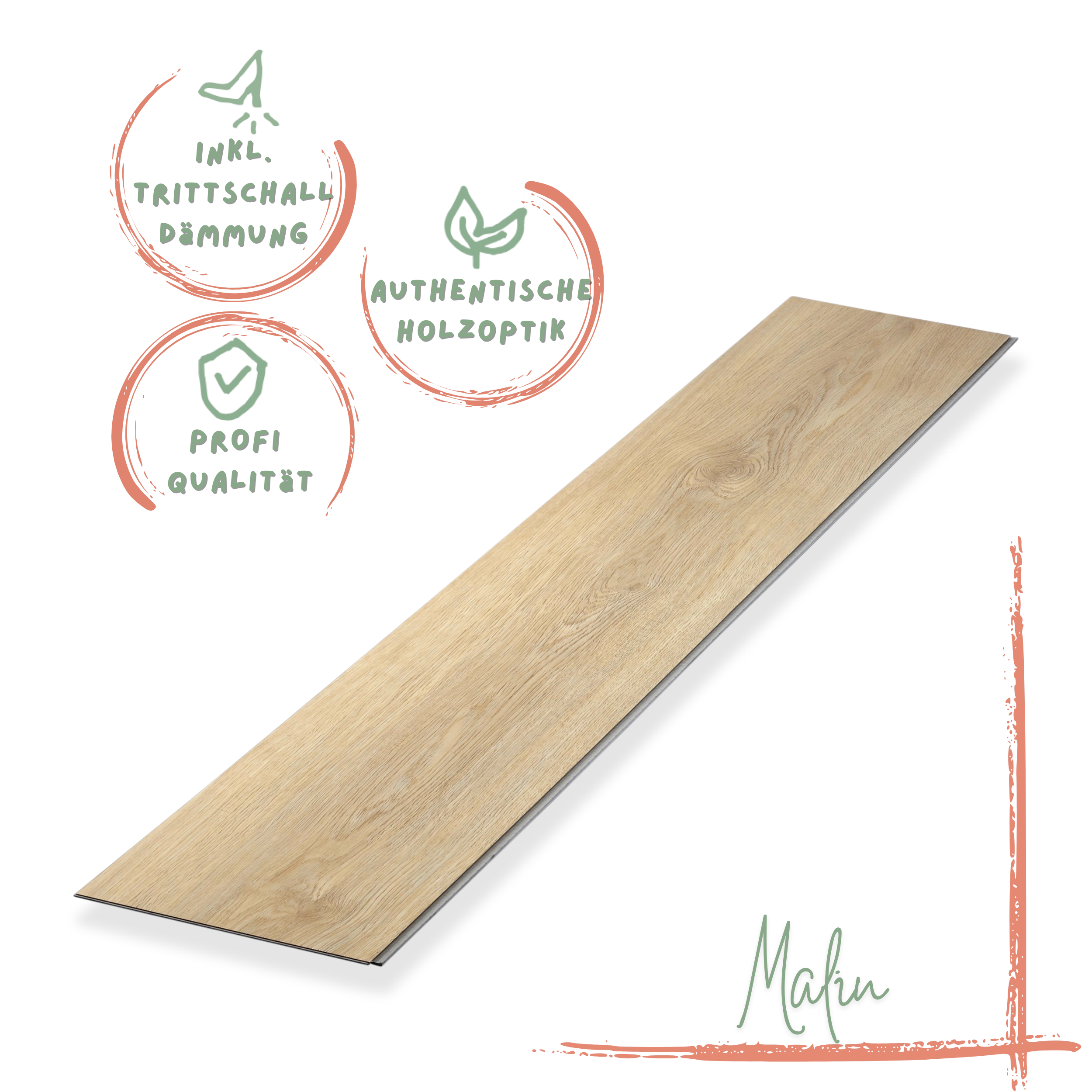 Klick-Vinyl Eiche hell Malin Profi-Qualität mit integrierter Trittschalldämmung