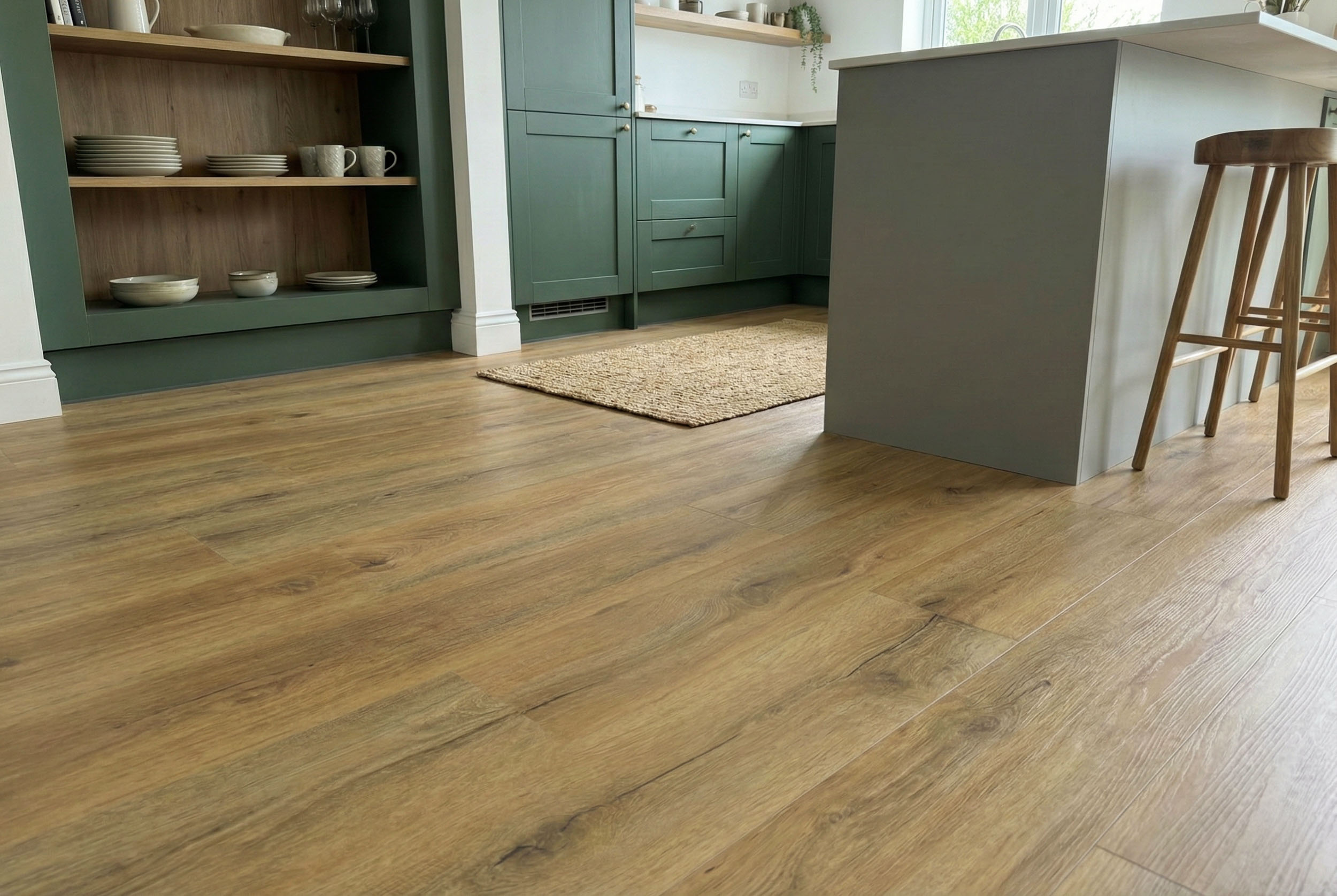 Vinylboden Lotta Eiche gold im Essbereich – authentische Holzoptik mit robuster Oberfläche