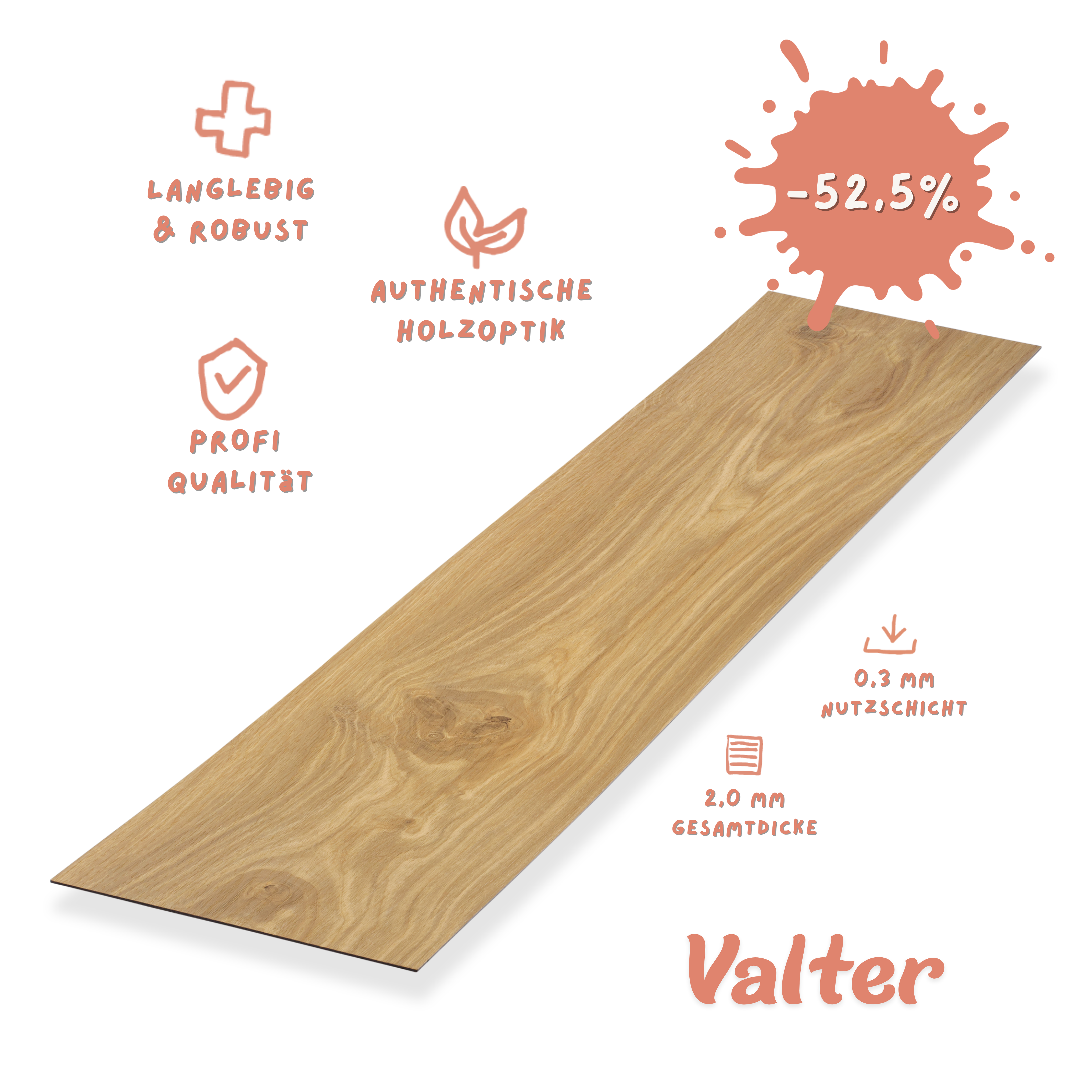 Klebe-Vinyl Eiche mittelbraun Valter Klebe-Vinyl Eiche mittelbraun Valter Profi-Qualität mit integrierter Trittschalldämmung