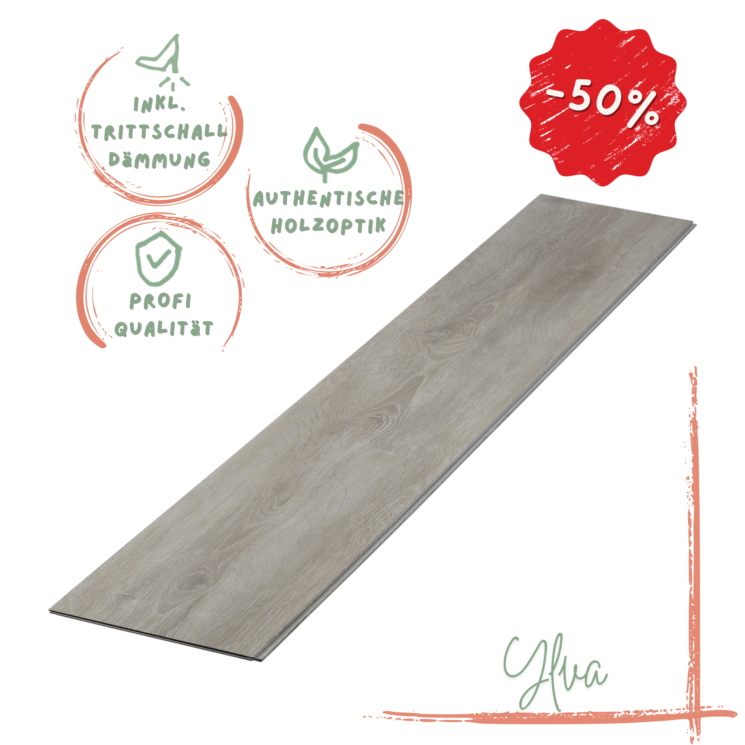 Klick-Vinyl Eiche grau Ylva Profi-Qualität mit integrierter Trittschalldämmung