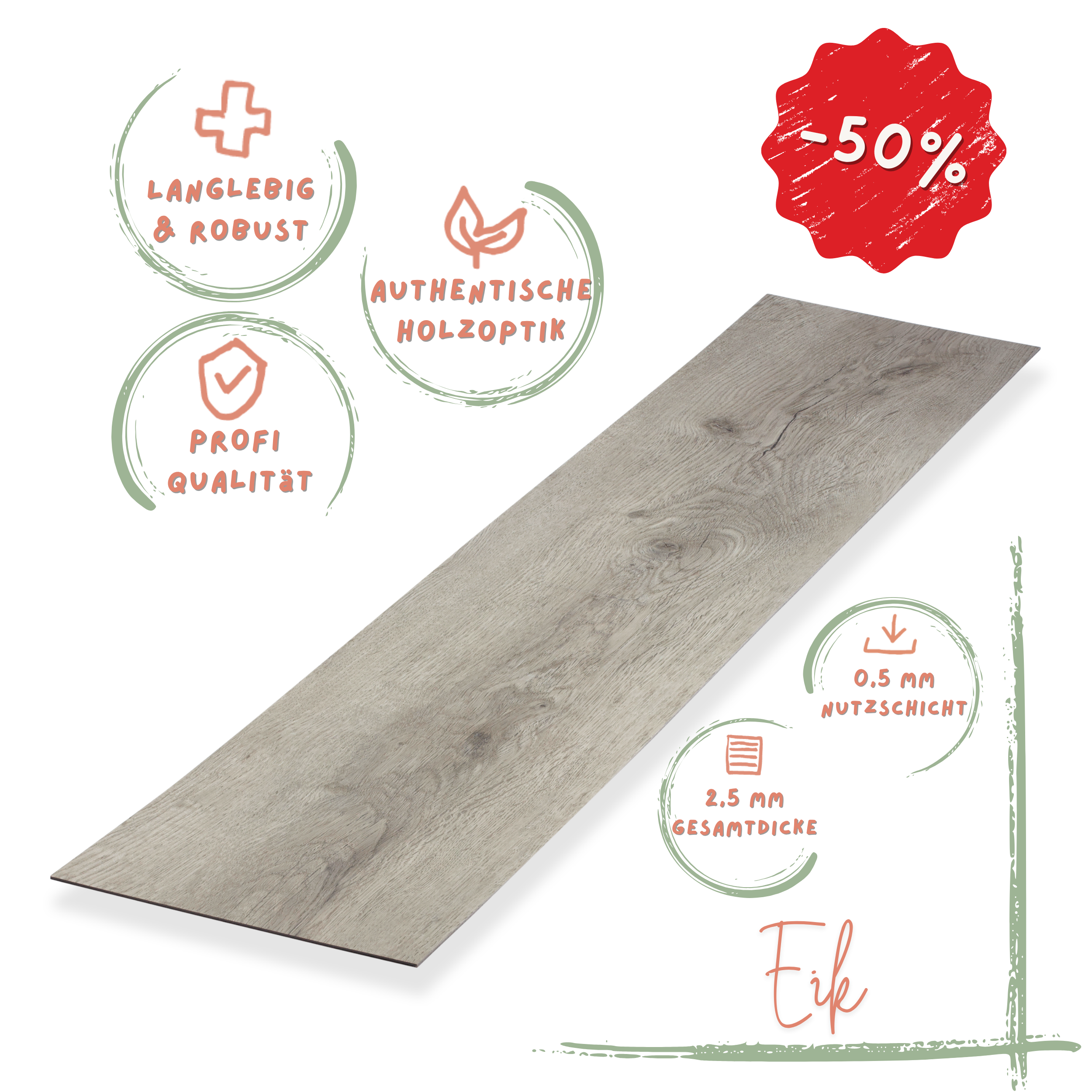Klebe-Vinyl Eiche silbergrau Eik Profi-Qualität in naturnahem Holzdekor Klebe-Vinyl Eiche Silbergrau Eik – kühler, moderner Holzton für klare Raumkonzepte. PU-versiegelt, rutschfest & wasserfest. ➤ Jetzt Muster sichern!