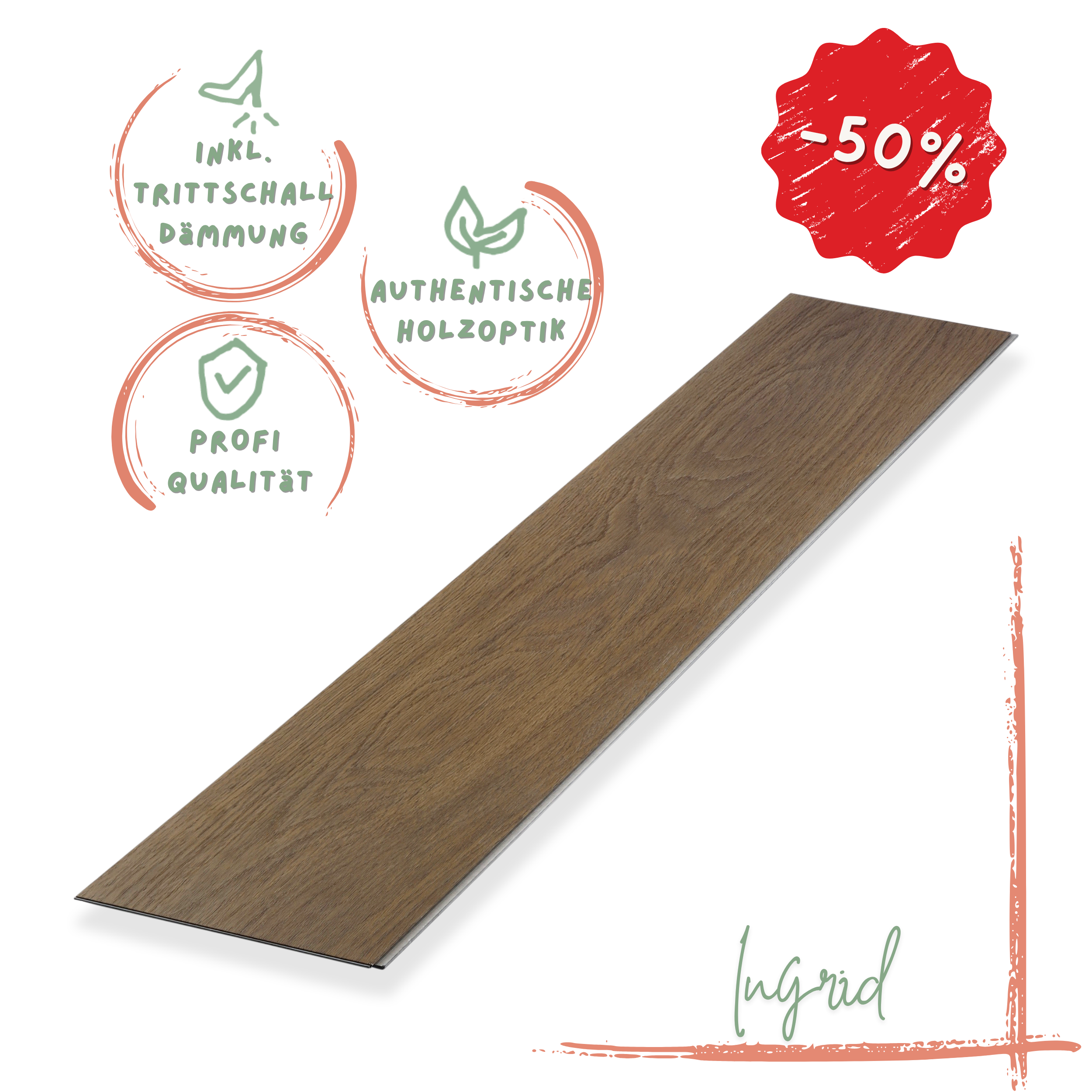 Klick-Vinyl Eiche dunkel Ingrid Profi-Qualität mit integrierter Trittschalldämmung