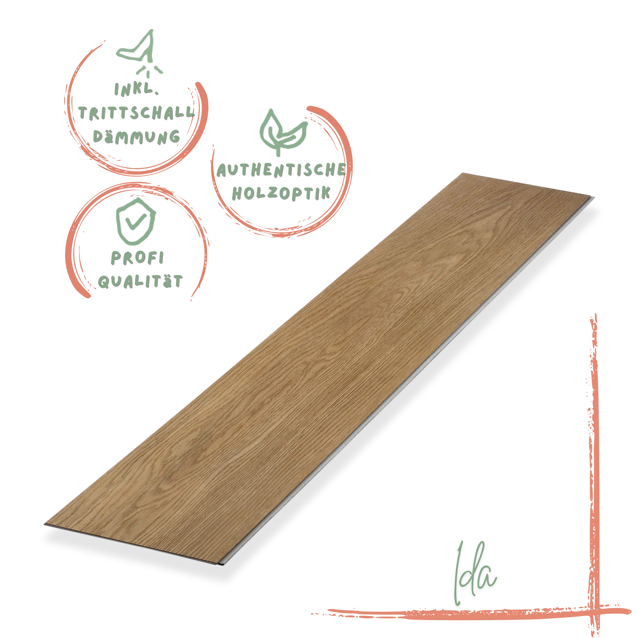 Klick-Vinyl Eiche naturbraun Ida Profi-Qualität mit integrierter Trittschalldämmung