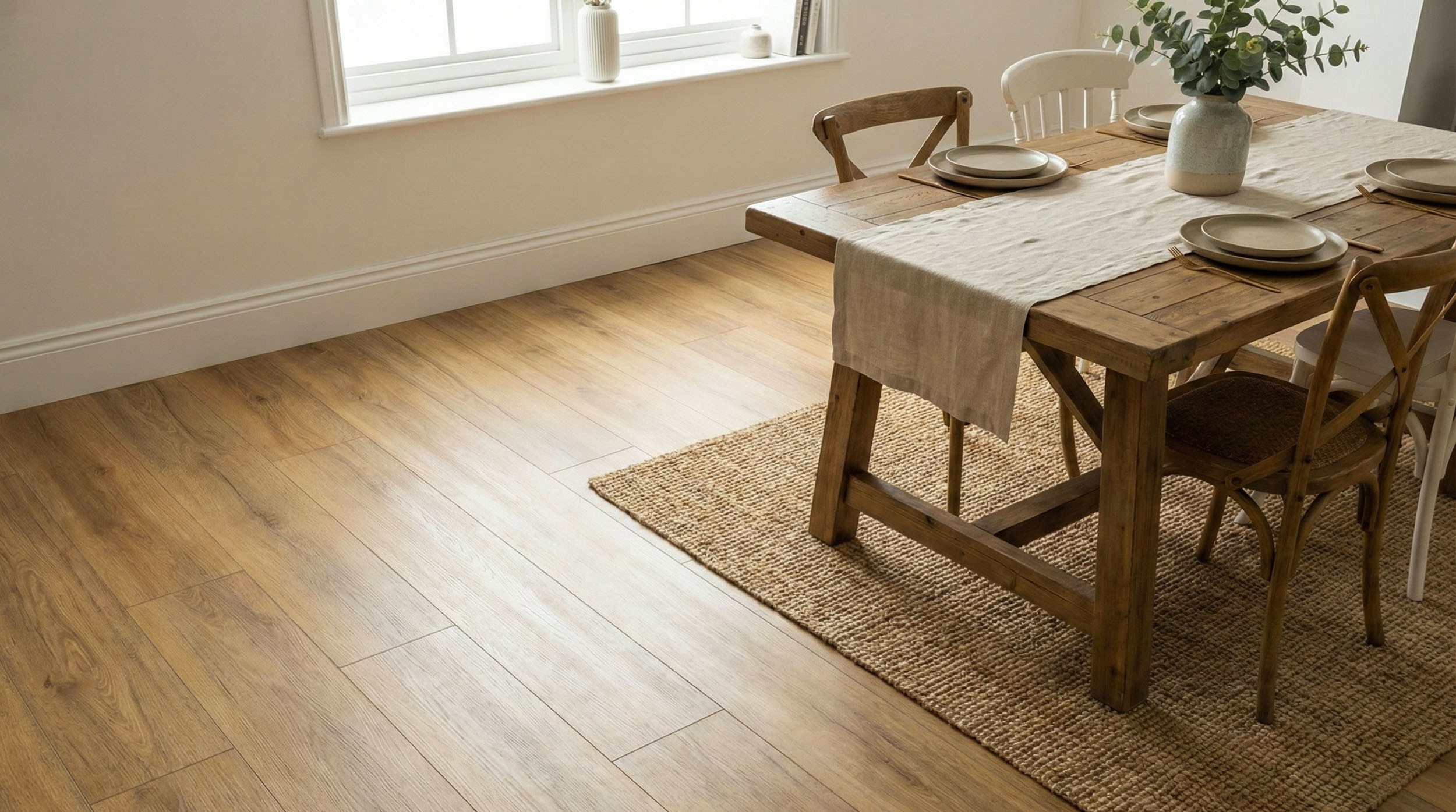 Lotta Eiche gold Vinyl | Vinylboden | myvinyl.de Klick-Vinyl Lotta Eiche gold im Esszimmer verlegt – warmer Holzlook für strapazierfähigen Boden