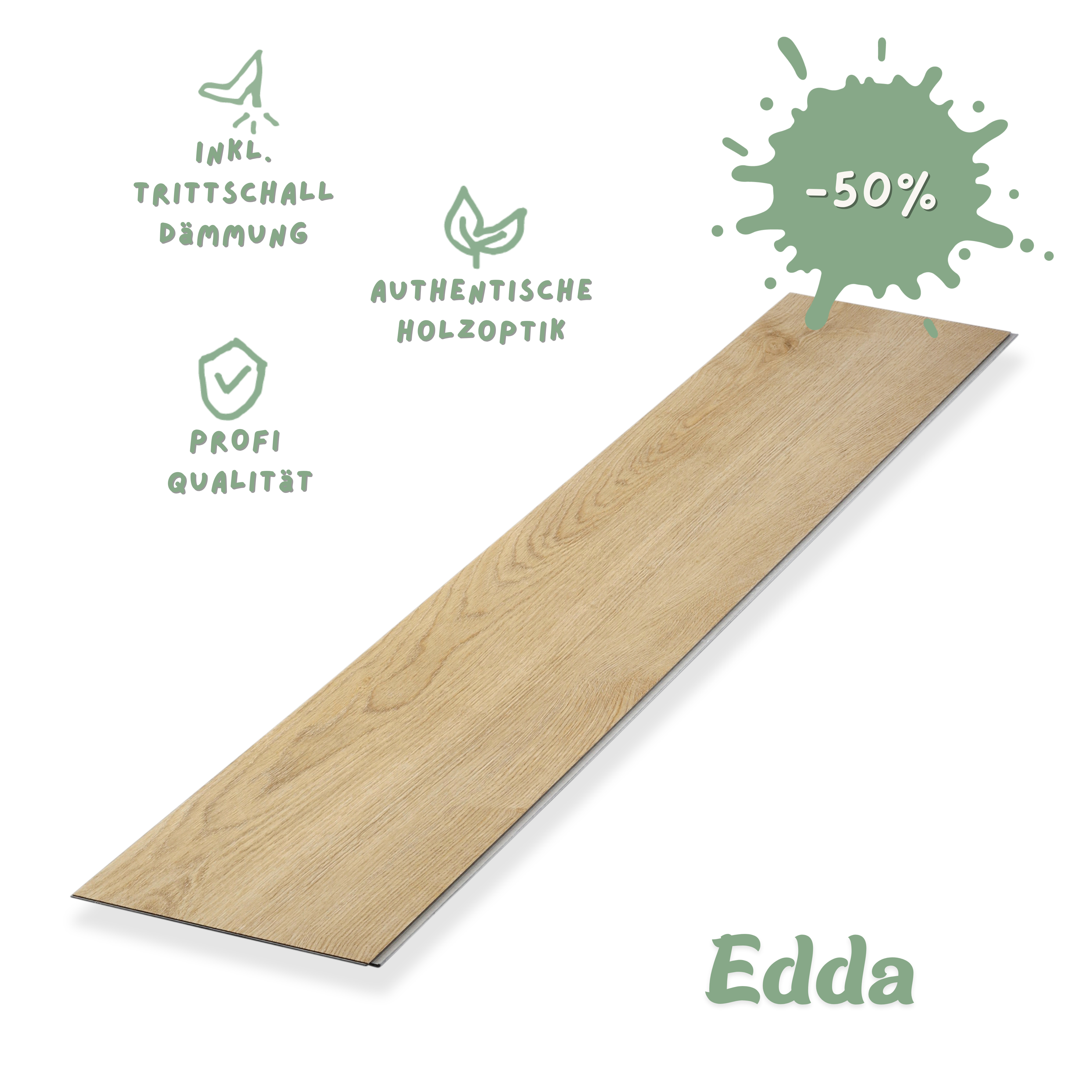 Klick-Vinyl Eiche sand Edda Profi-Qualität mit integrierter Trittschalldämmung Klick-Vinyl Eiche Sand Edda – heller Dielen-Look mit 3D-Struktur & Microfase. Leise dank Dämmung, wasserfest & pflegeleicht. ✓ Jetzt Muster bestellen!