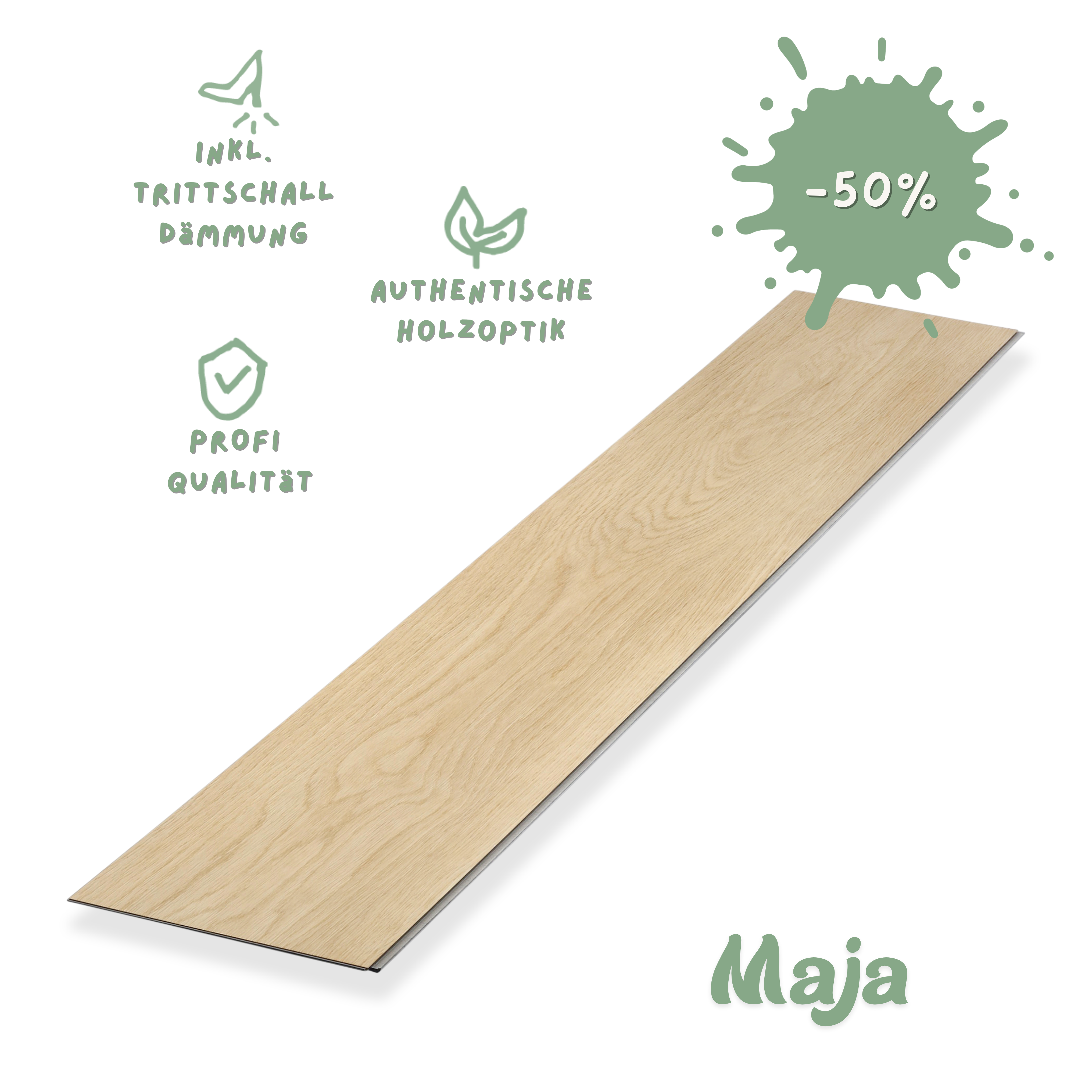 Klick-Vinyl Eiche beige Maja Profi-Qualität mit integrierter Trittschalldämmung Klick-Vinyl Eiche Beige Maja – warmer Dielen-Look mit Microfase & integrierter Dämmung. Wasserfest, robust & pflegeleicht. ✓ Jetzt Muster sichern!